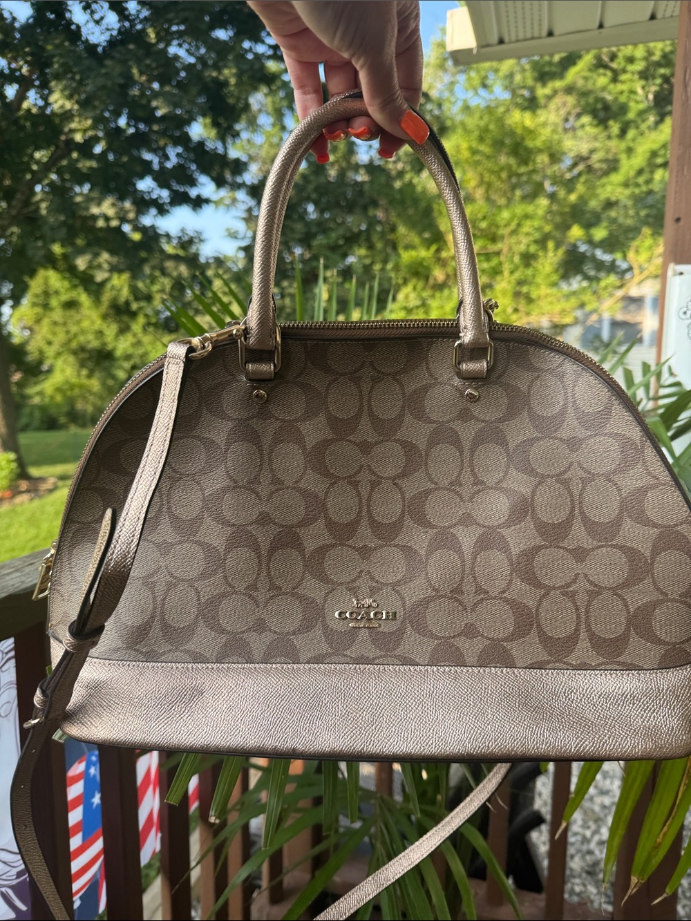 Coach Signature Dome Satchel in Brown/Gold Trim